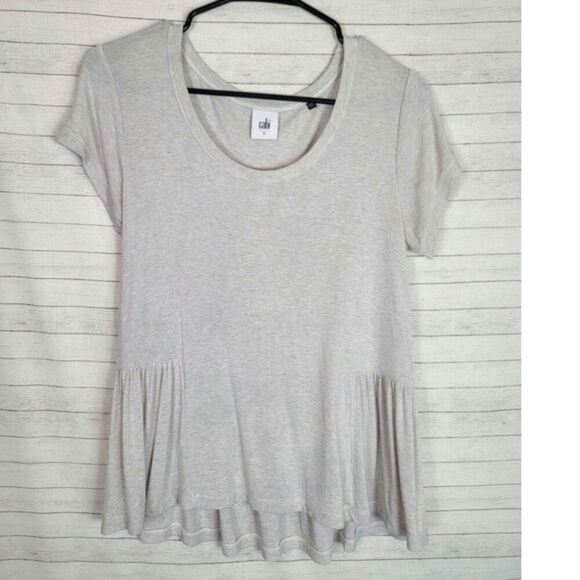 CAbi Hangout Peplum Short Sleeve Tee in Heathered Oatmeal, sz Small - Picture 1 of 10